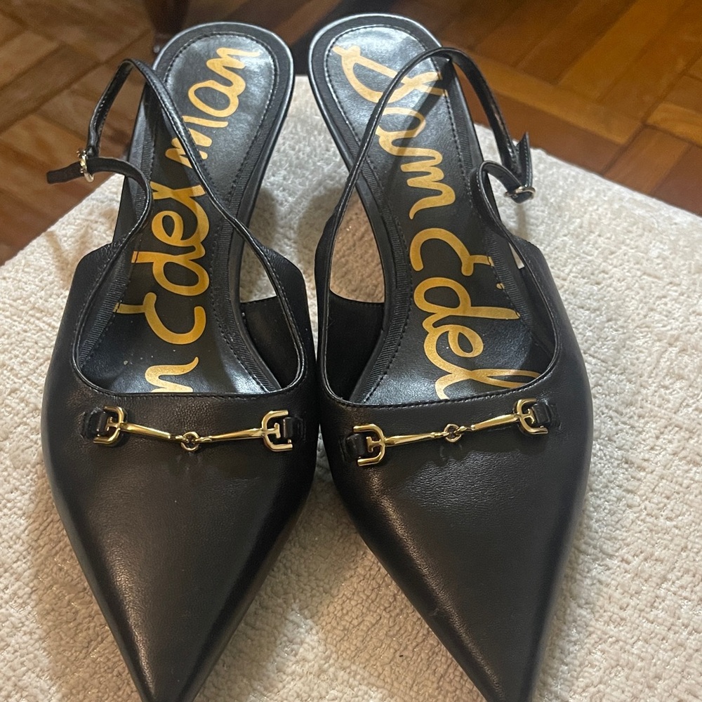 Sam Edelman Black Pointed Slingback Heels. Needs a heel cap.never worn outside